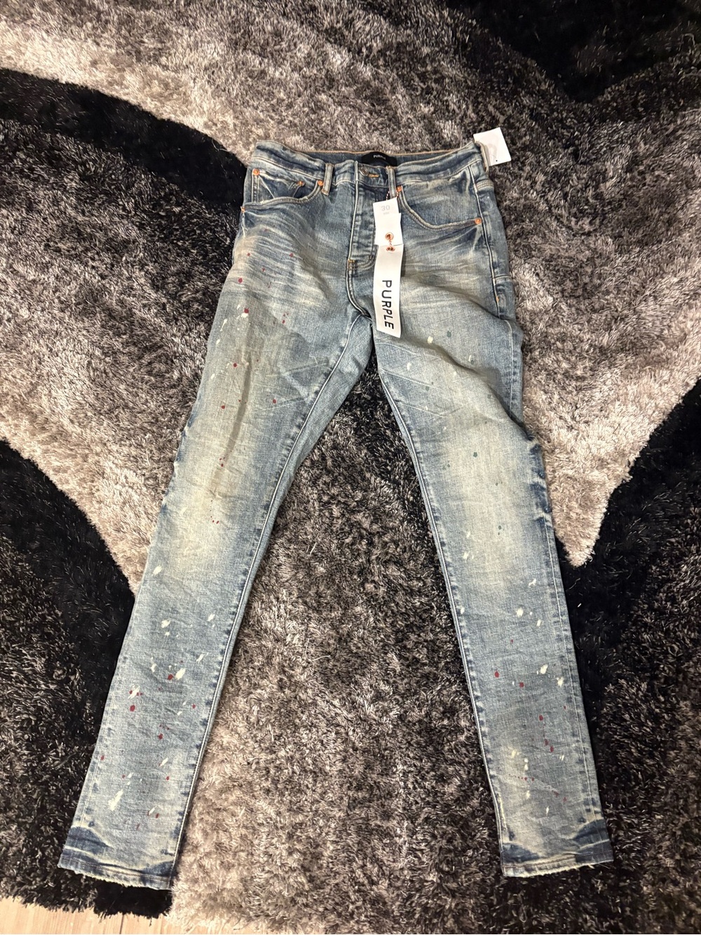 Purple Paint-Splatter Skinny Jeans for Men - Light Blue